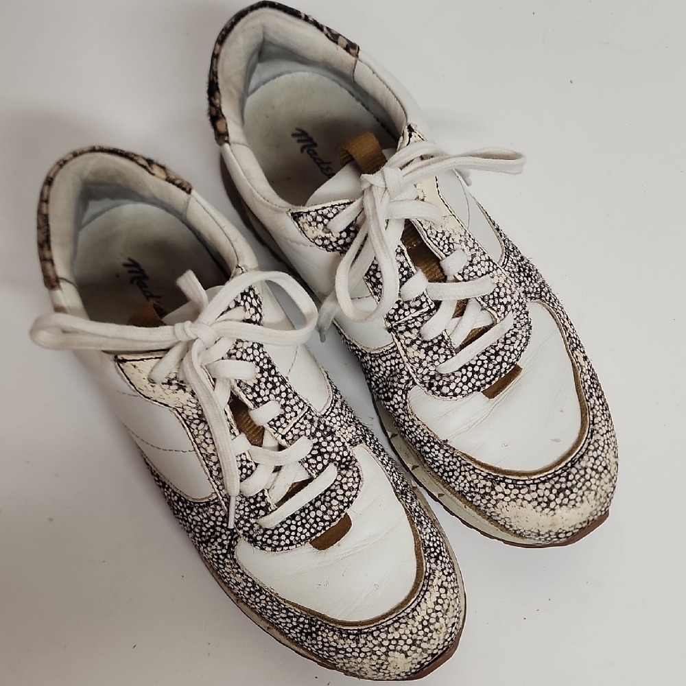 Madewell leather & real fur White & brown sneakers. Unisex 6.5M 8W